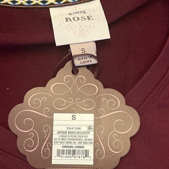 NWT Knox Rose Antique Berry Red Lace Detail Sweatshirt Size Small - Picture 7 of 10